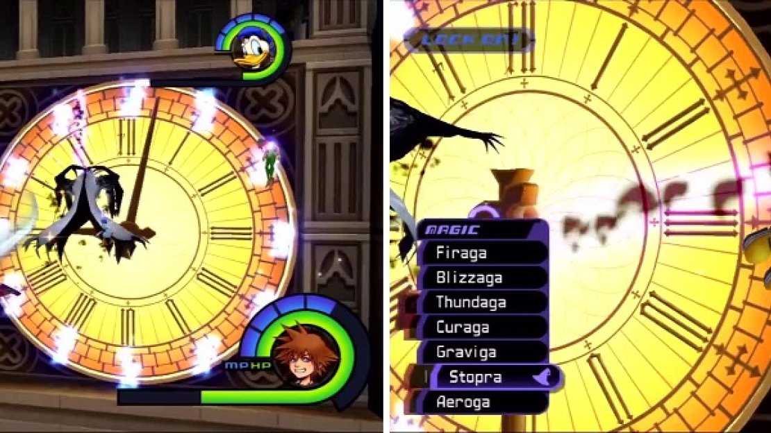 Phantom prepares to cast a poisonous energy ball of death (left). The ball of death tracks Sora as he tries to fly away (right).