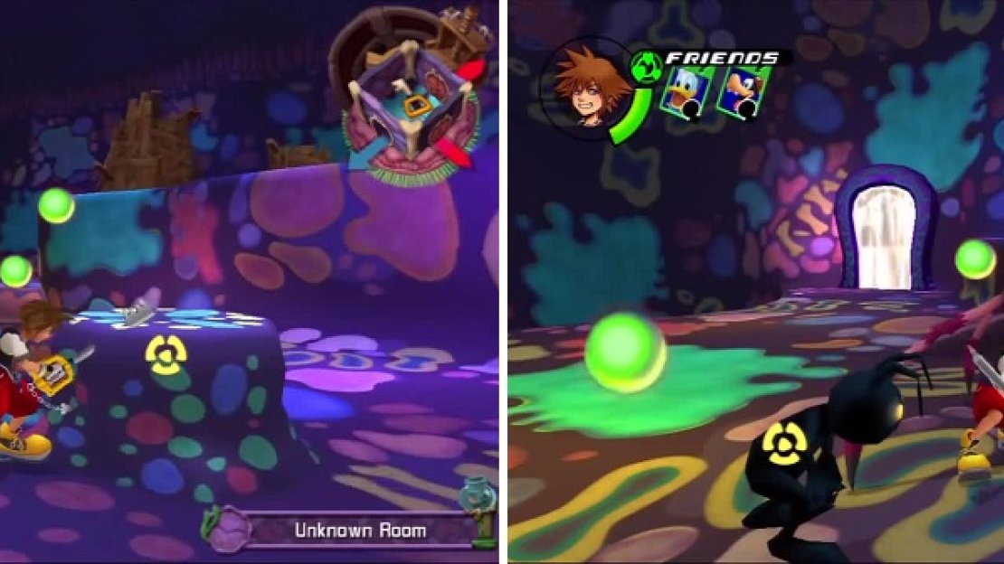Jump or hit the large sores (left) the collect cards, HP and MP balls. Barrel Spiders will pop up as you go around smashing everything (right).