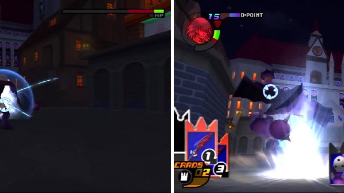 Dark Riku has come sleights that he uses like Dark Firaga (left). Guard Armor does a body slam that hits Riku (right).