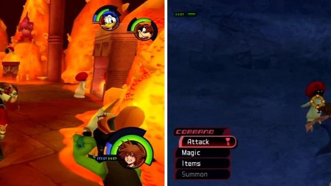 One of the White Mushrooms in Agrabah is floating in the air (left) while unmoving Mushrooms have a chance to be encountered in Atlantica (right).