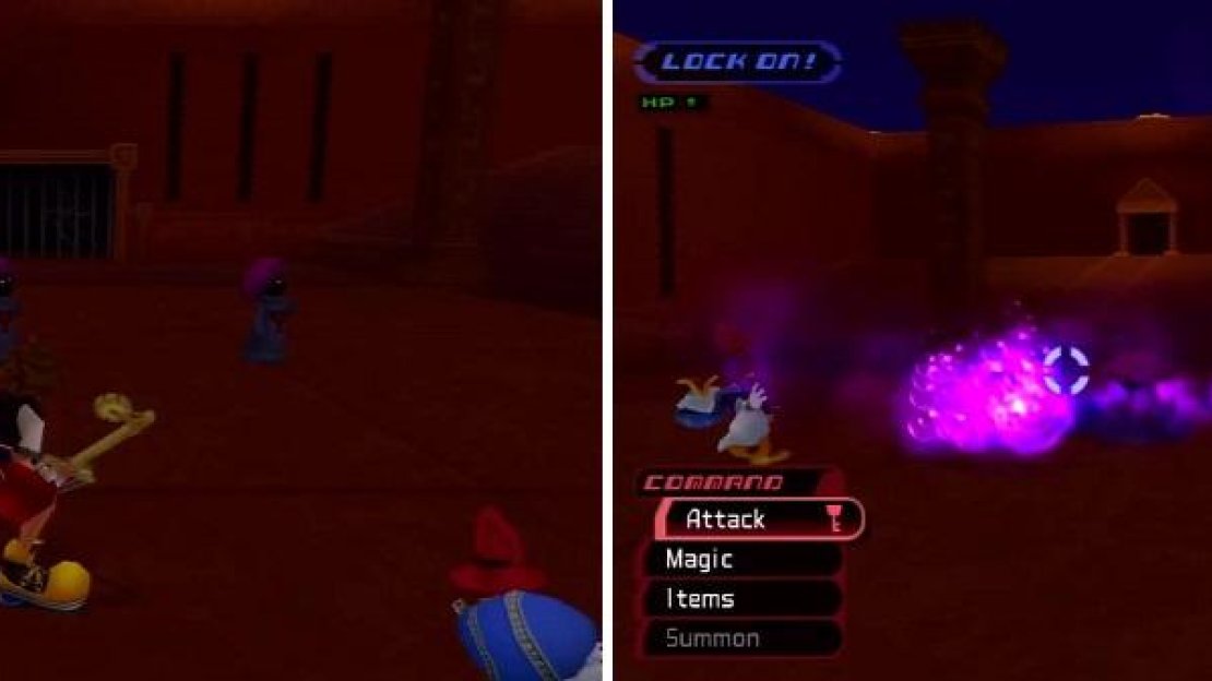 A trio of Black Fungus can be fought in the Olympus Coliseum (left). Watch out for the poisonous purple gas the emit (right).