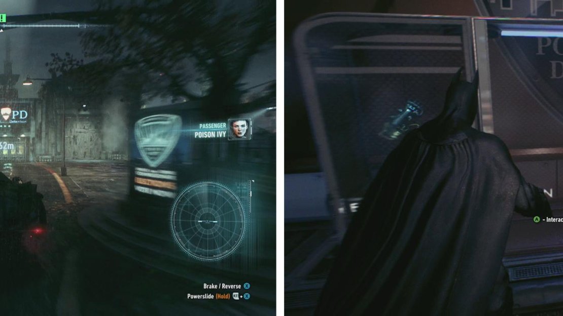 Retun to the GCPD HQ (left). Inside, check the ‘Evidence Room’ for the Remote Electrical Charge gadget (right).