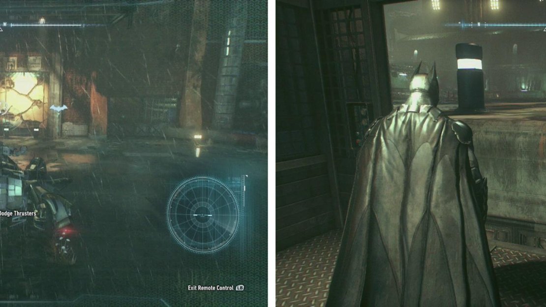 Destroy the weak wall (left) and pull the counterweight out into the couryard to raise and lower the lift (right).