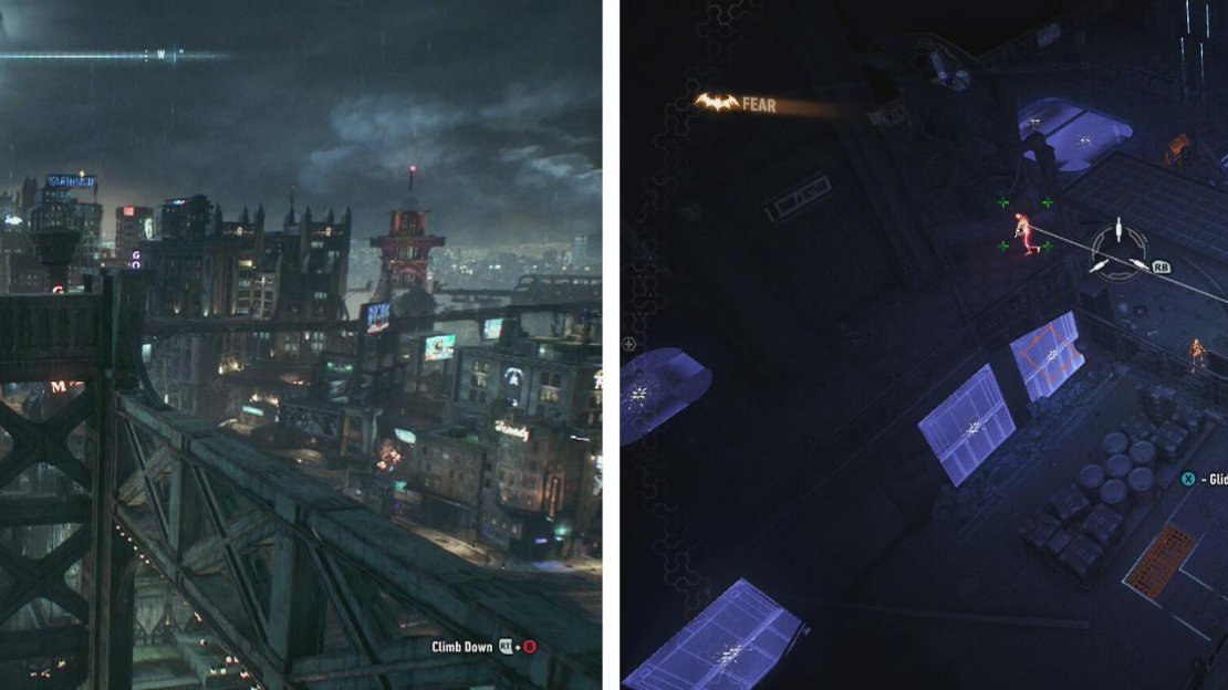 Fly over to Grand Avenue Station (left). Use the vantage points to scope out the area (right).