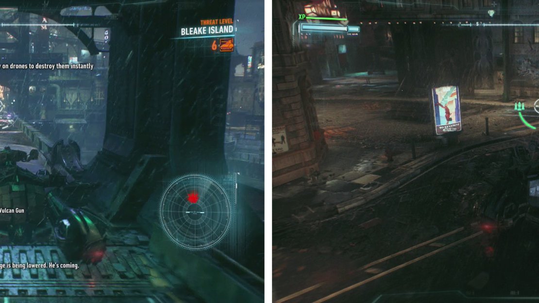 Clear the bridge of enemies (left). Continue to follow the tire tracks through Miagani Islands (right).