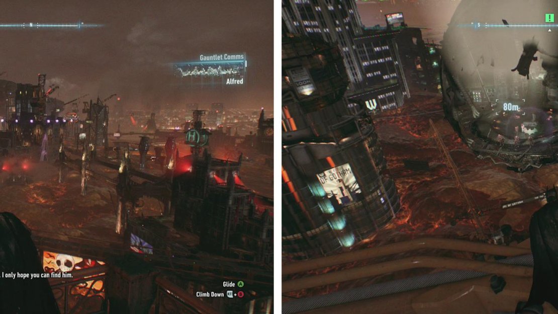 The city will now be shrouded in gas (left). Fly over to Founders’ Island and the air ships (right).
