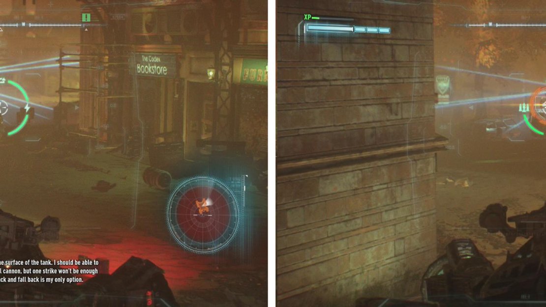 Scan the Cloudburst to reveal the weaknesses (left). Sneak up on it and shoot the weak spots one at a time (right).