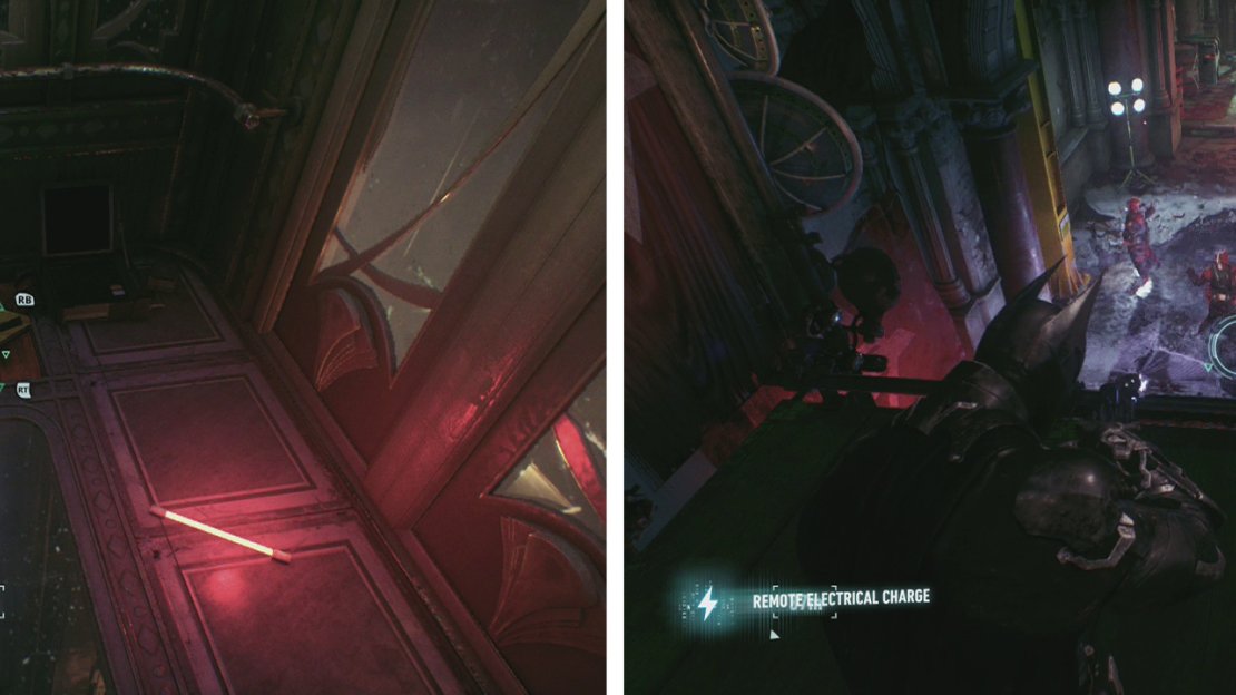 Use the Remote Electrical Charge on the generators (left) to move the lift. You can also use it on the generator (right) to deal with the enemies below.
