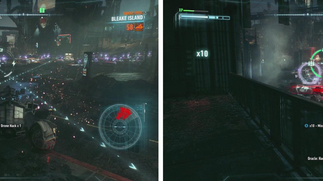 You’ll be vastly outnumbered in this fight (left) but using the weakened wall beside the carpark entrace can provide a useful bottleneck (right).