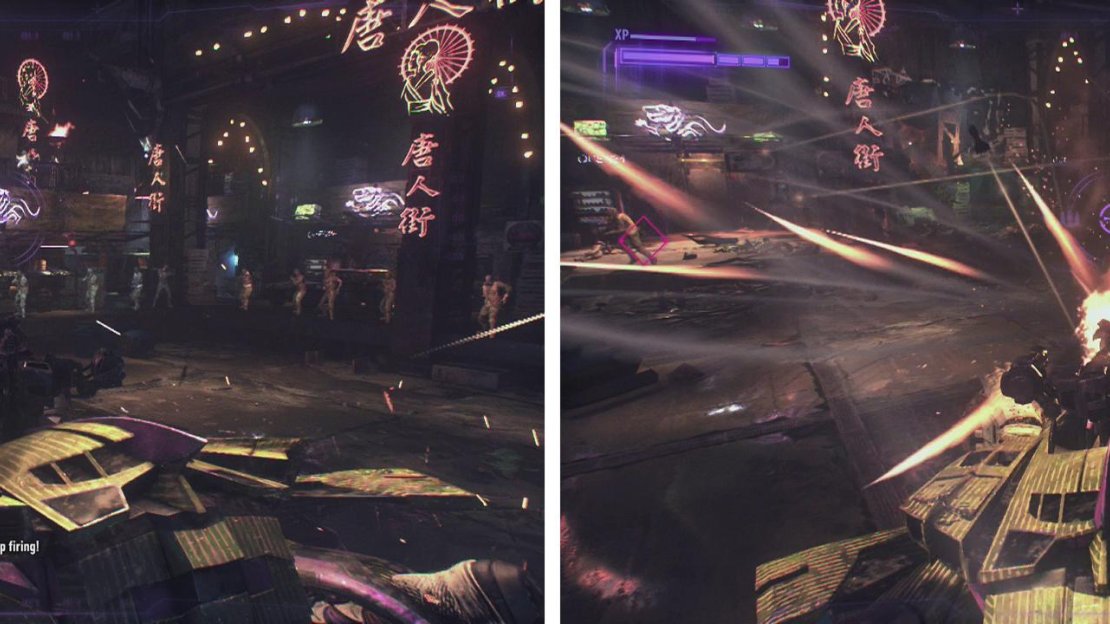 Shoot enemies to build up your Missile Barrage (left) and then unleash a level 4 MissileBarrage (right) to continue.