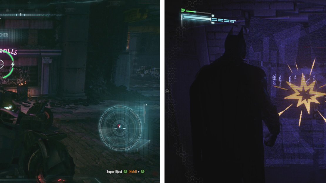 Enter the Pretty Doll Parlor (left) and destroy the weak wall inside (right).