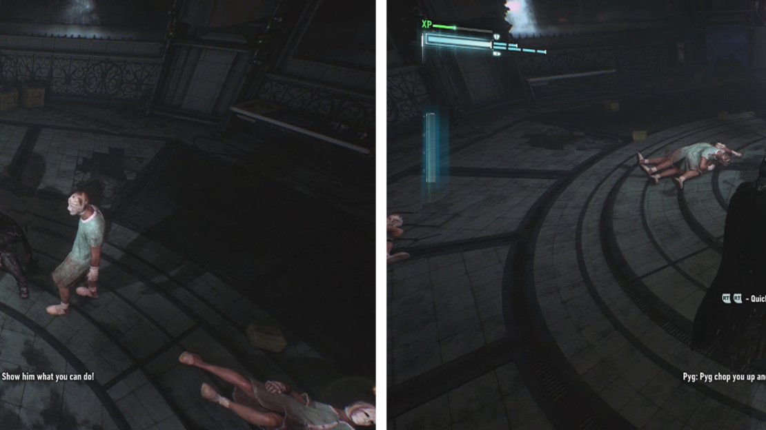Defeat the Dollotrons (left) before focusing on the boss. Counter the throwing knives (right).
