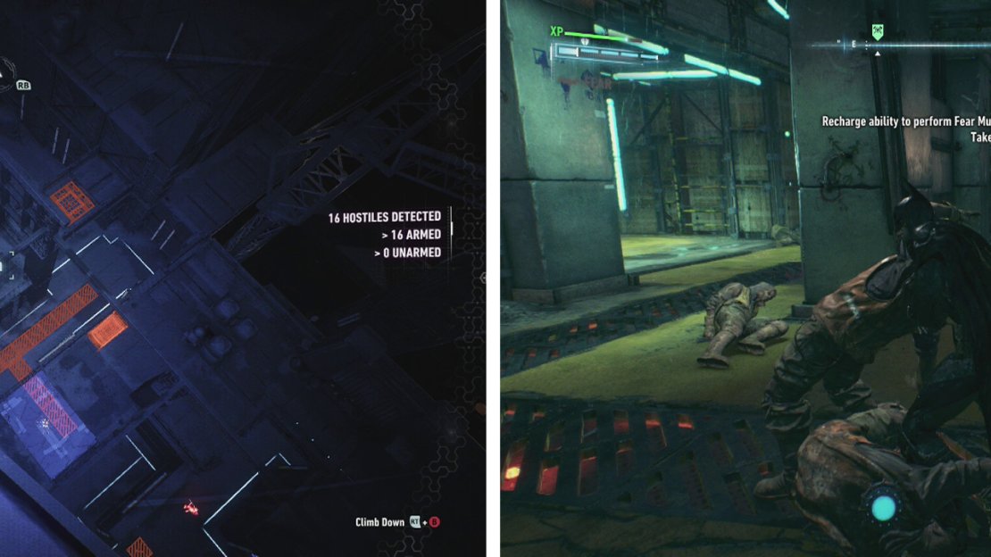 The final firefighter requires Predator action (left). There are plenty of environmental factors available, but the floor is still the easiest (right).