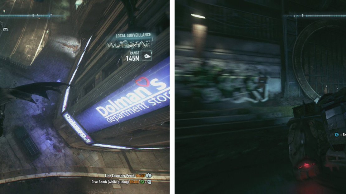 Use the Disruptor on the van (left) and follow it to Bleake Island. the entrance to the next weapon cache can be found in the sewer (right).