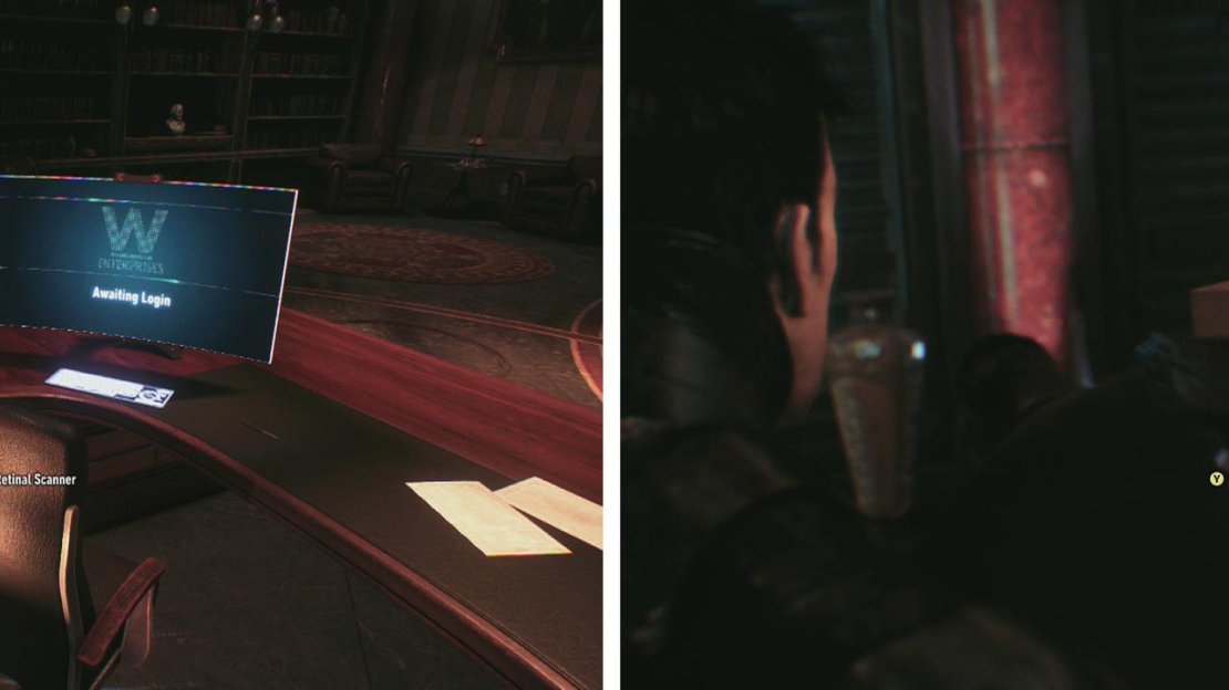 Try to use the computer for a scene (left). Counter the doppleganger when the counter icon appears (right).