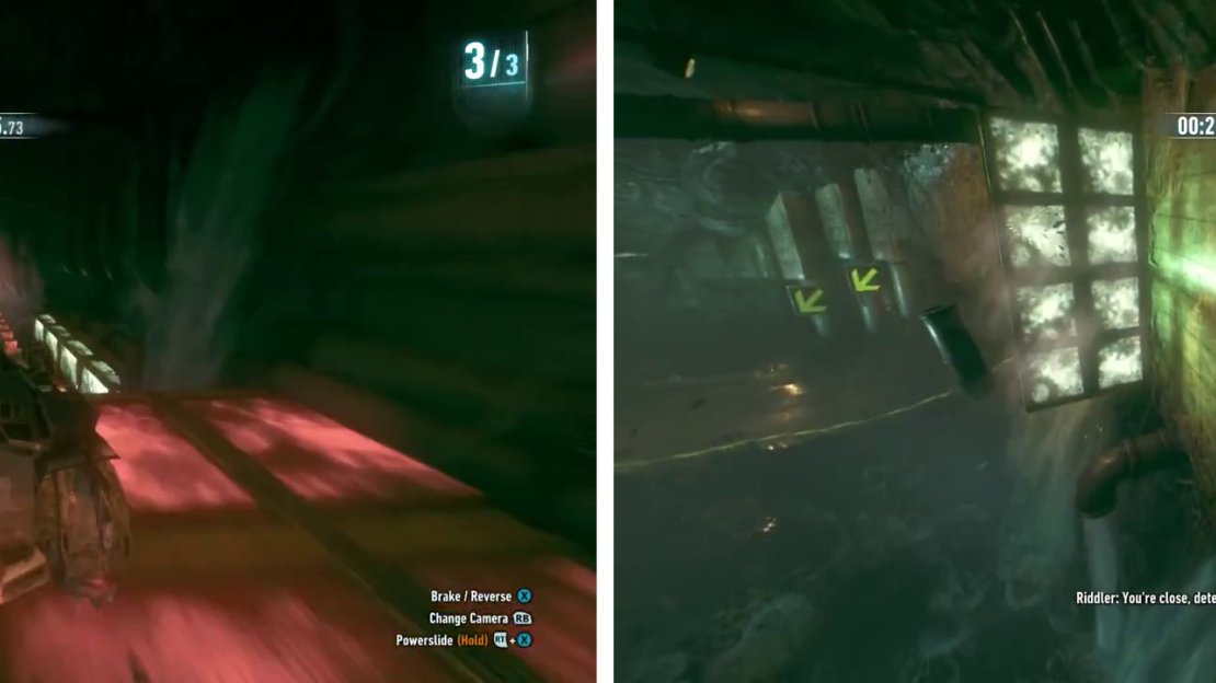 Throughout the race we’ll need to use the Riddler Access Code to manipulate red/white objects.