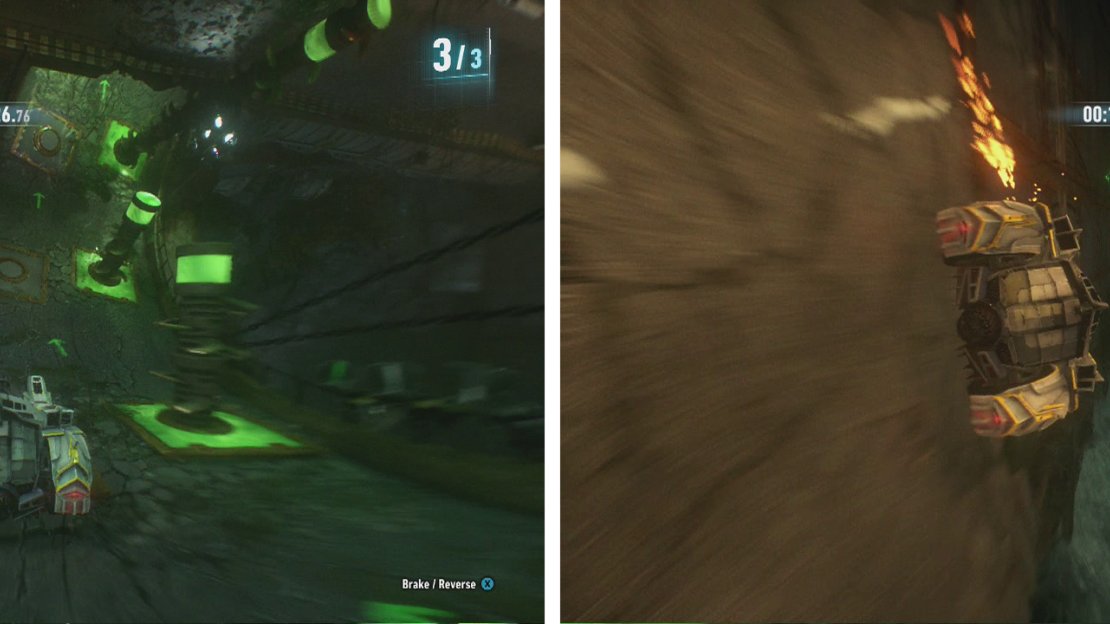 The spikes will change places on the final lap (left) and the final crushing floors become un-controllable (right).