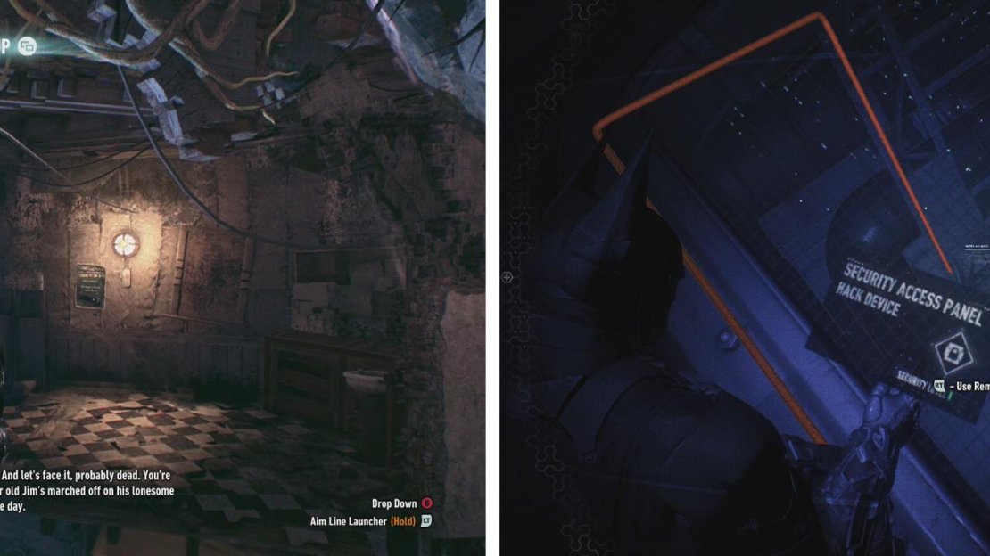 The Line Launcher can be used to cross gaps or hazardous floors (left). The Remote Hacking Device can open locked doors (right).