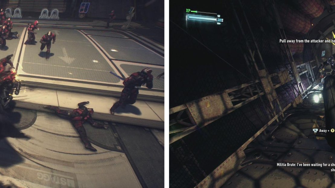 In large scale fights, keep an eye out for attacks from the side (left). When you see the counter icon appear, dodge or counter attack (right).