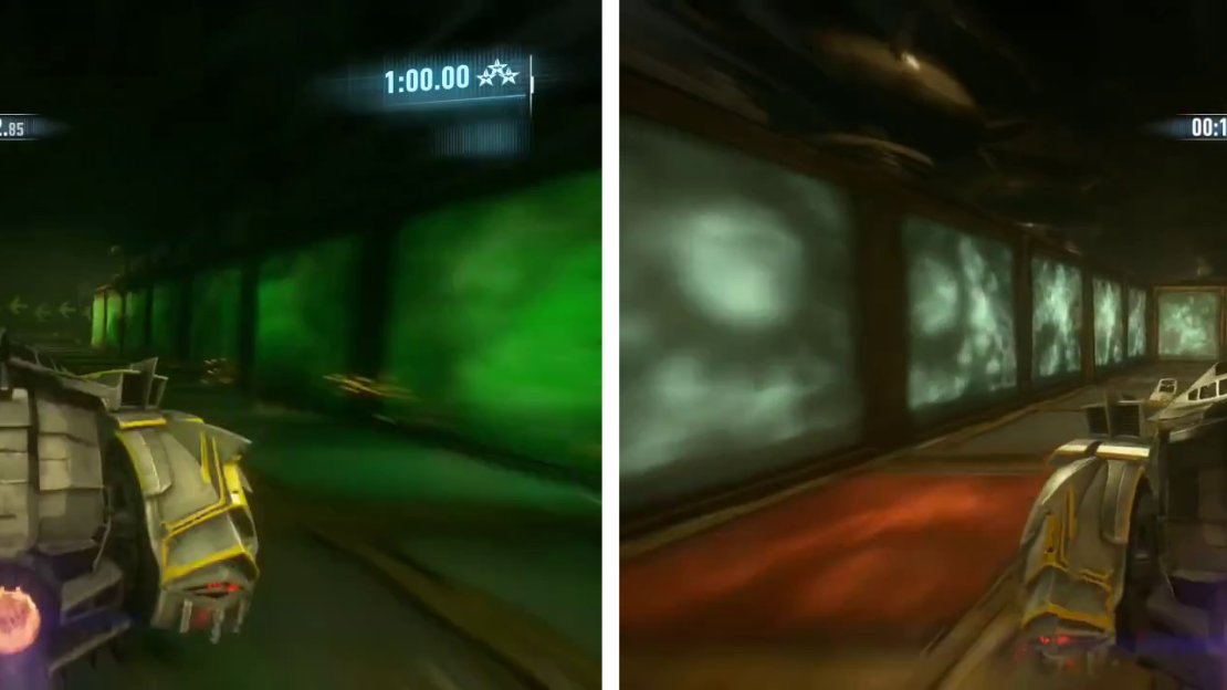 Avoid the green crushers (left) and make sure you are on safe ground (right) before switching crushing floors.