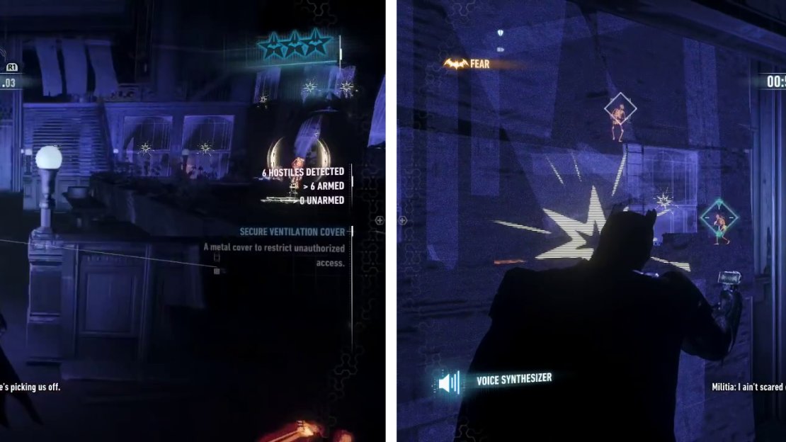 Enter the grating near the Sentry Turret (left). Use the Voice Synthesizer to lure enemies to the wall (right).