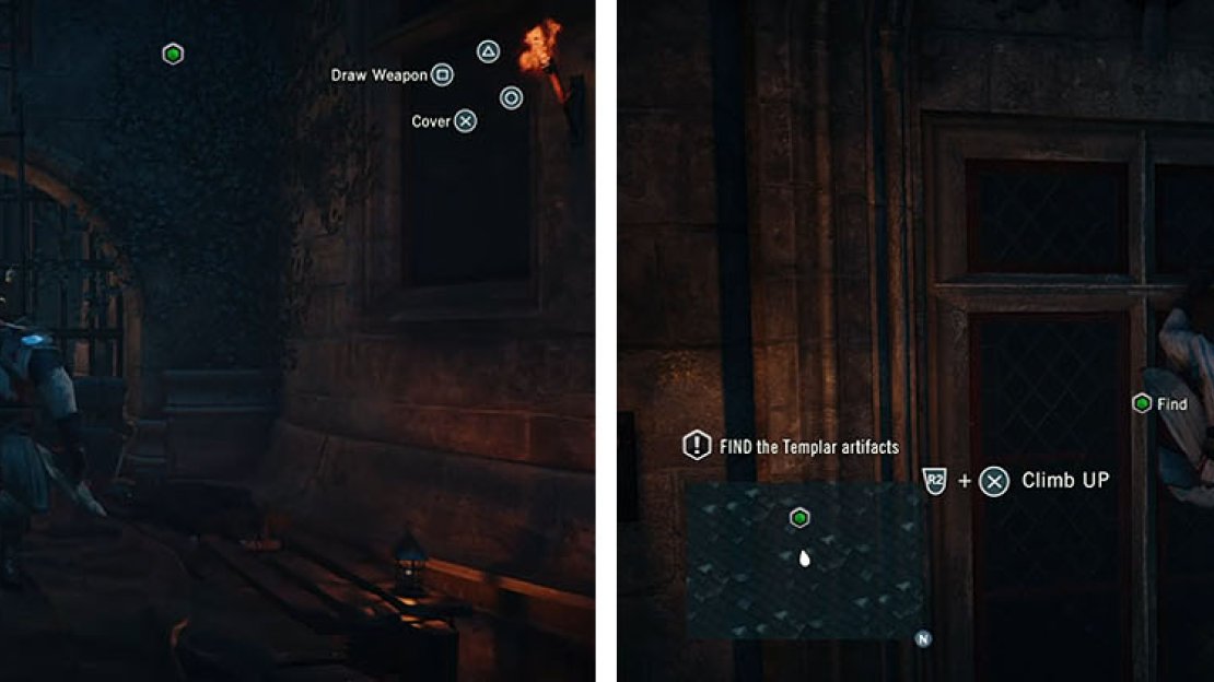 Use the ladder to climb up into the building and then the walls to reach the upper levels.