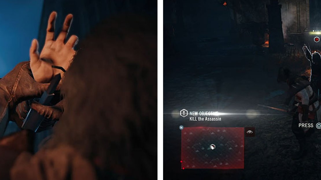 When the Assassin sneak attacks you’ll have to fight him off by using parries and then attacking in return.