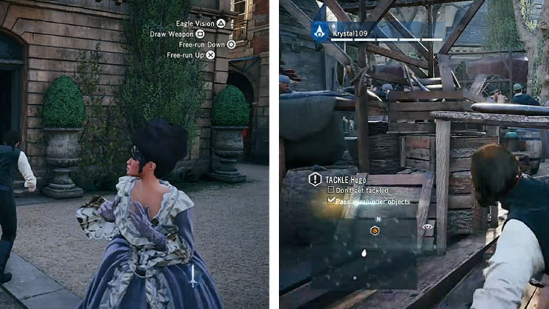 Make sure to enter the right side of the second building to pass through a window and then veer left to slide under the fish table to complete the objective.