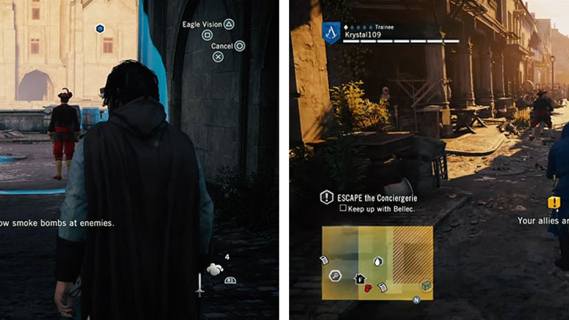Toss a Smoke Bomb to distract the guards and escape the area.