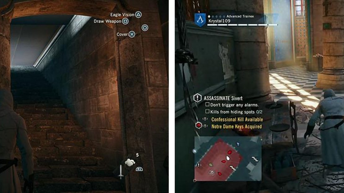 Use the underground tunnels to reach the inside of the cathedral and then sneak by the first set of guards.