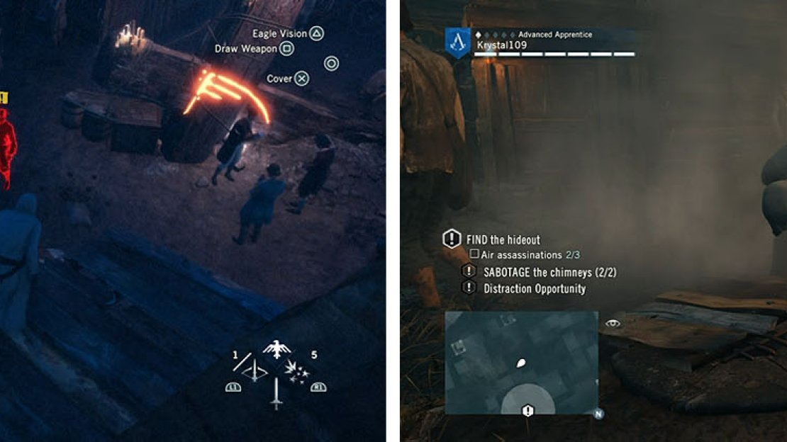 Air assassinate the guard in the middle of the area before you cover the chimney.