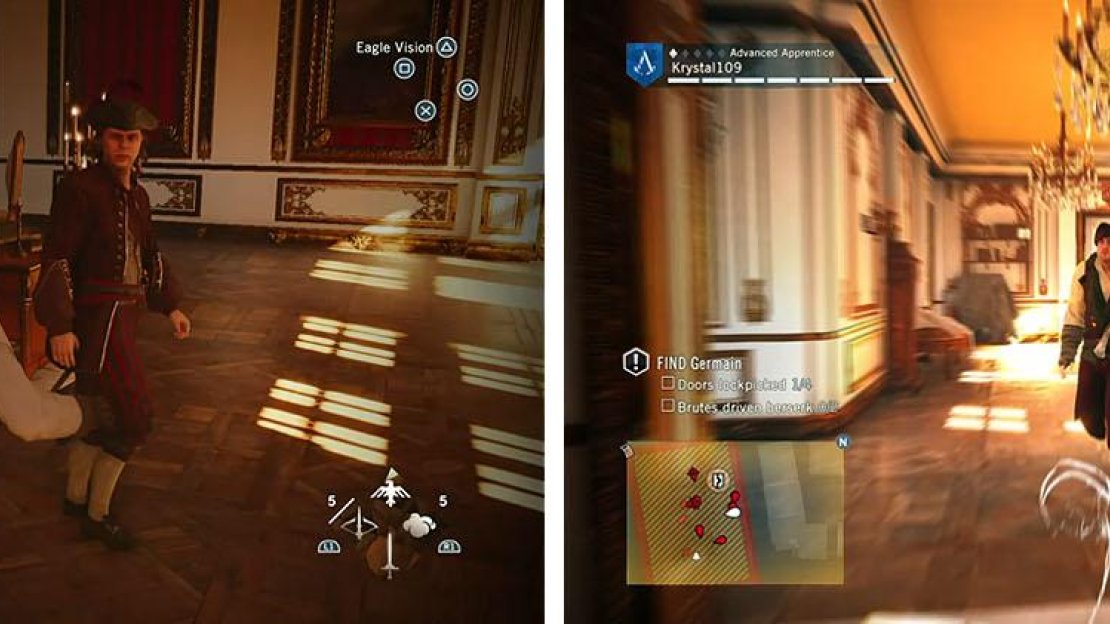 Take out the guard that passes the doorway to gain access to the other guards (left) and in the next room use the line of sight to pull the Brutes over for a cover kill (right).