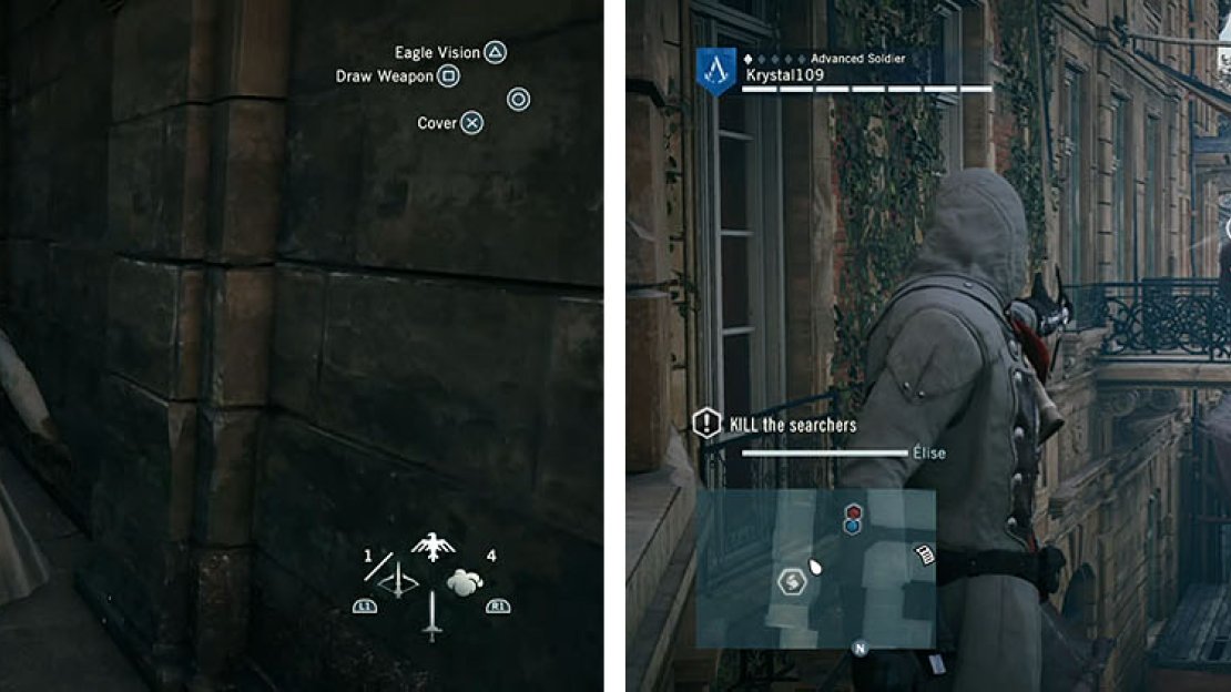 Follow Elise through the streets, killing the marked guards, and then take out the snipers.