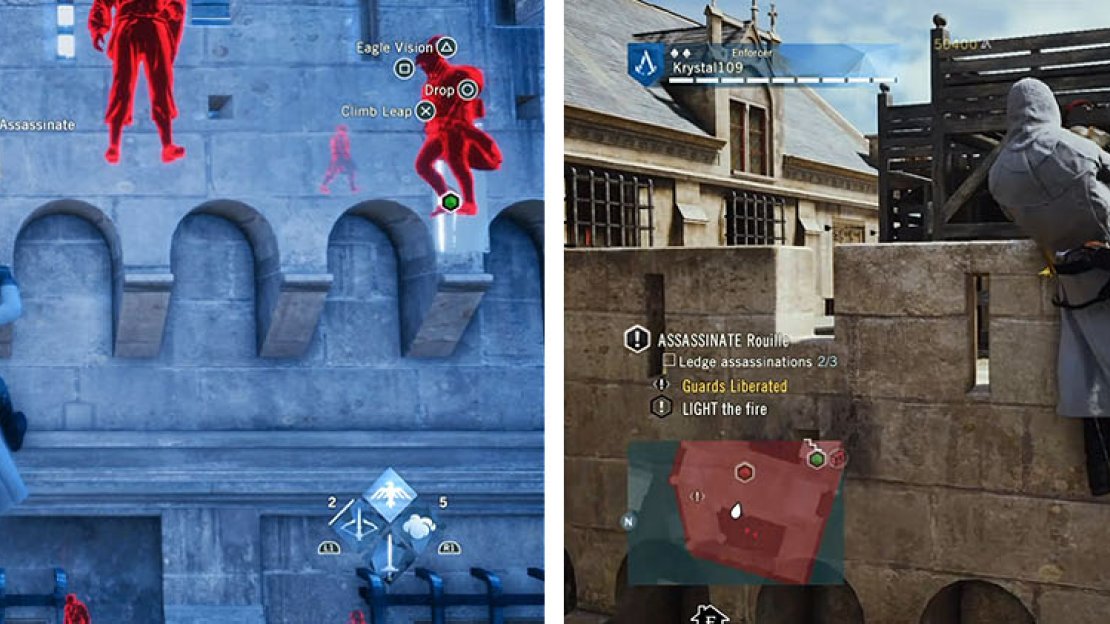 Carefully climb over over to the guard via the lowest part (left) and then move up and ledge assassinate the snipers.