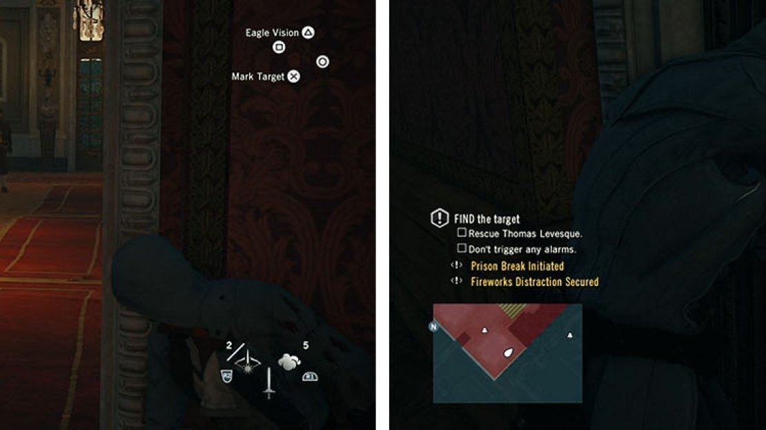 Use a Berserk Blade to kill the guards and then exit the window and shimmy around to release Thomas Levesque.