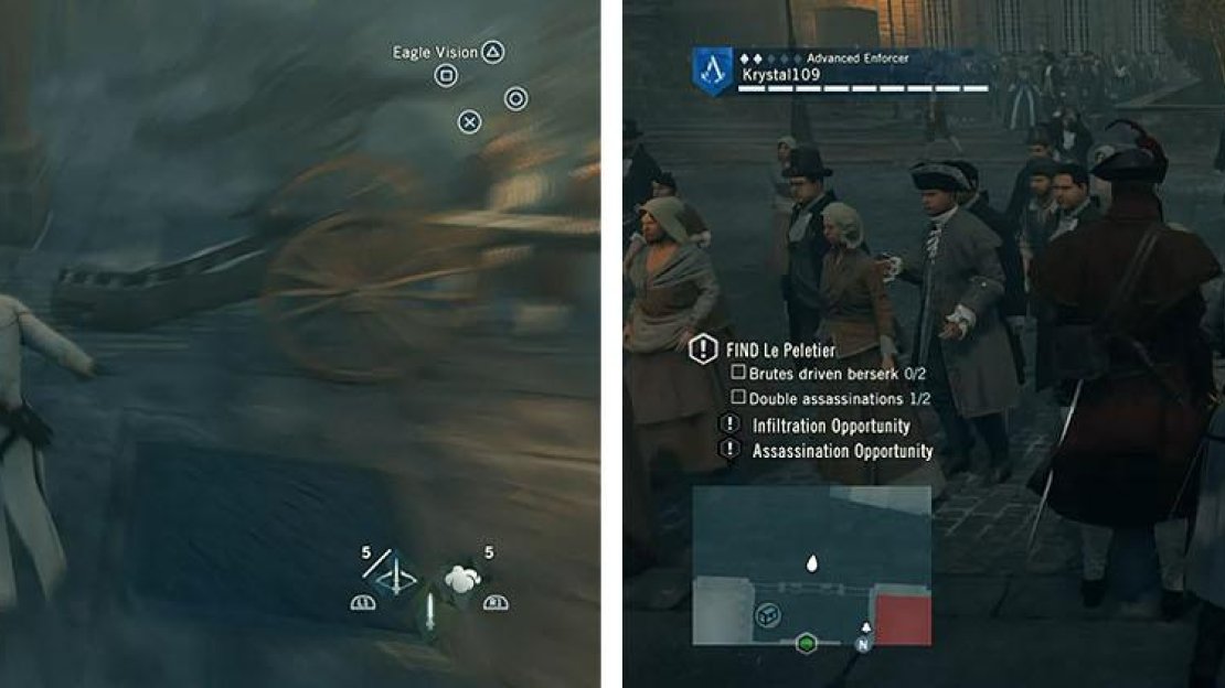 Carefully approach the guards at the main gate from the side to kill the single guard and then double assassinate the other two.