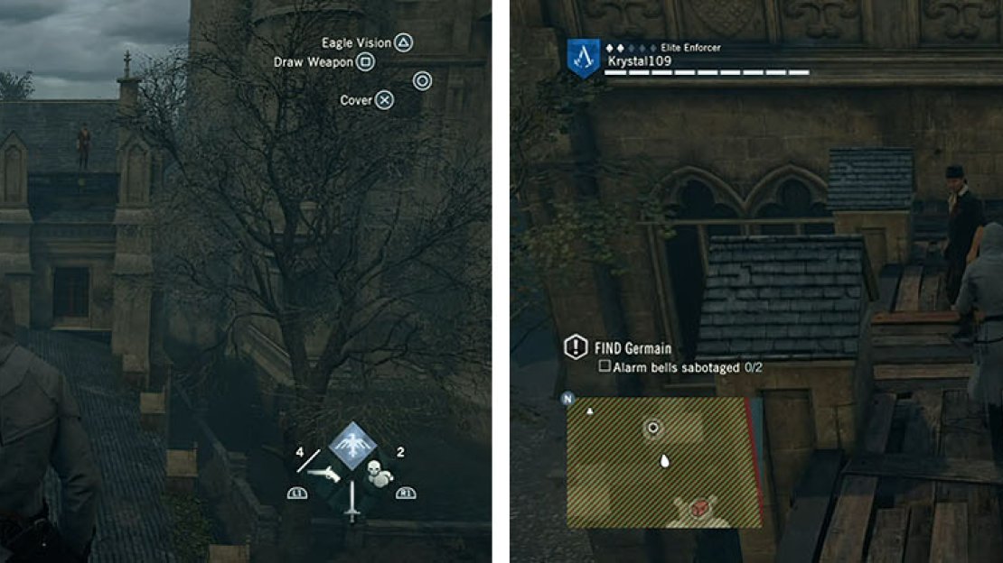 Wait for the sniper across the way to turn and sprint over to kill him.
