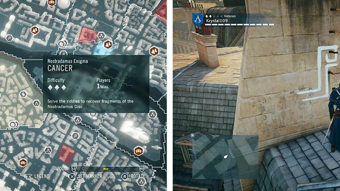 The starting position is on a rooftop to the northeast of the St. Germain church.