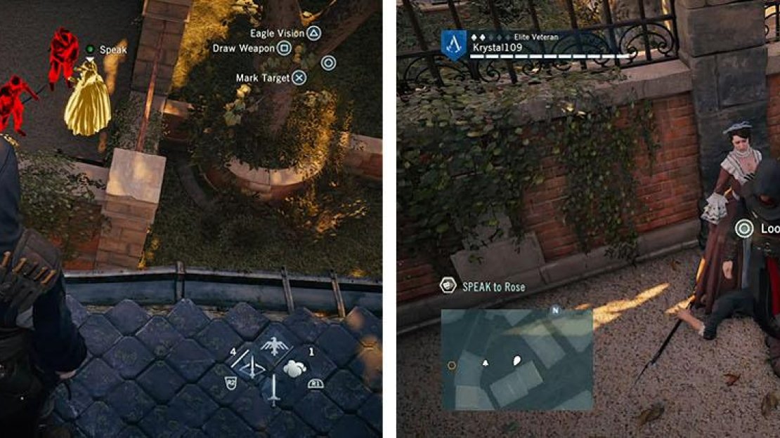 Approach Rose’s location from the roofs to Phantom Blade or air assassinate the enemies.