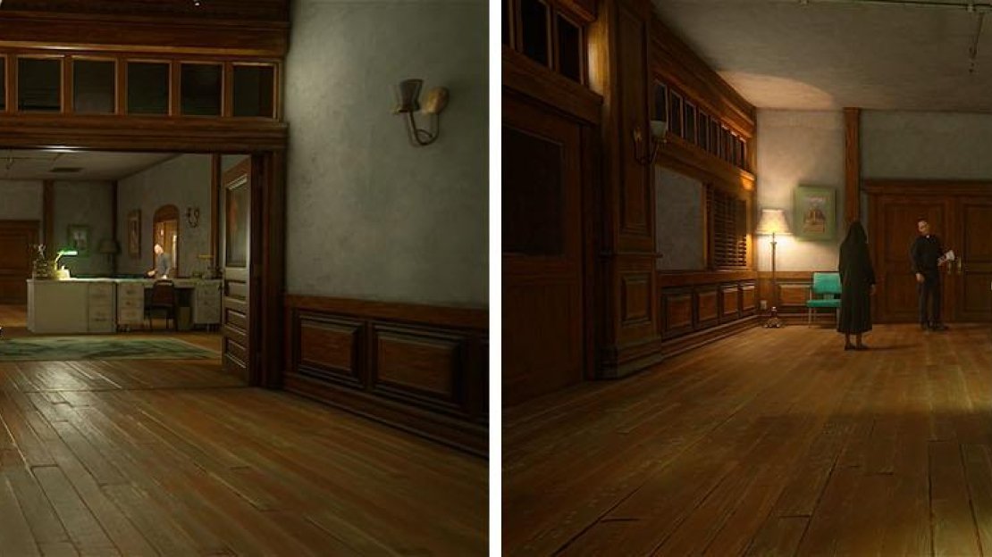 Take cover near the doorway and when they two turn away move up to the desk,