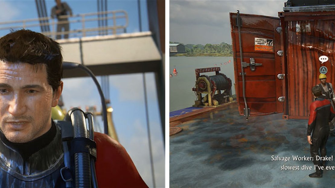 Back above water, speak with the crew for some Optional Conversations.