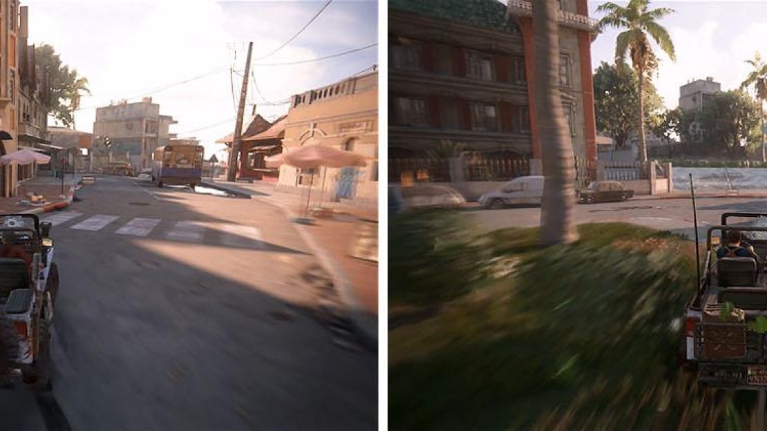 In the plaza take the street to the right first (left), moving the turret truck away from the stairs that you’ll circle back to (right).