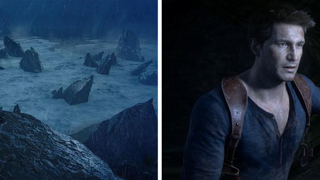 Climb the storm wrecked coast until Nate falls (left). After the storm you’ll get a glimpse of Sam and be on your way again (right).