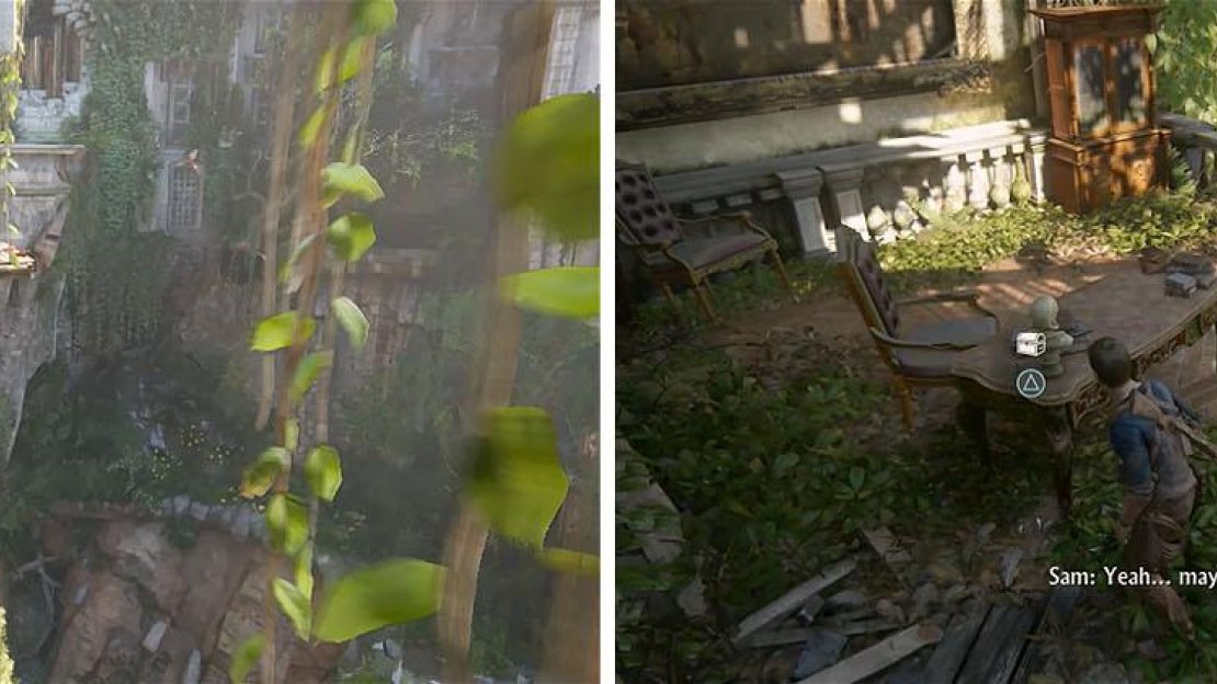 There’s a treasure where you swing across here (left) and another at the top right side of the grand staircase (right).