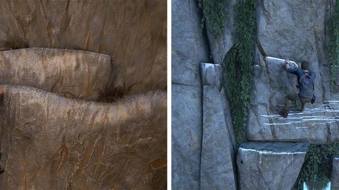 Climbable sections are generally marked differently than other walls and ledges.