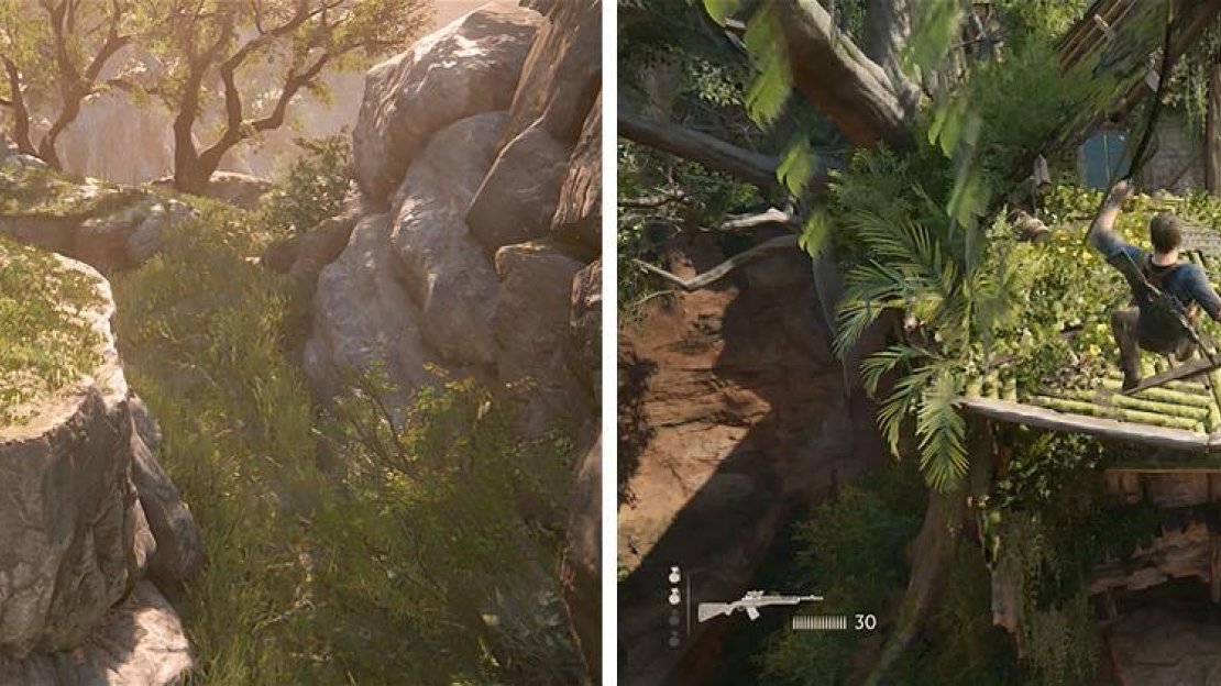 A small gap or a huge leap from a rope, both require Nate jumping.