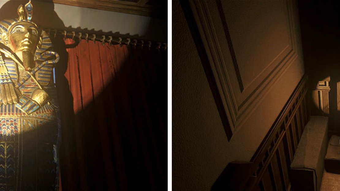 After bumping into the sarcophagus grab the treasure at the top of the stairs.