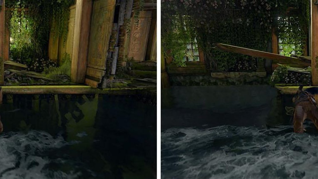 Jump into the water and pass to the other side of the strong current twice.
