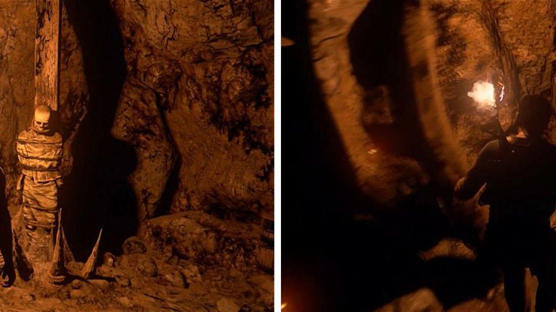 The tunnel next to the unexploded mummy leads to a treasure at the bottom.