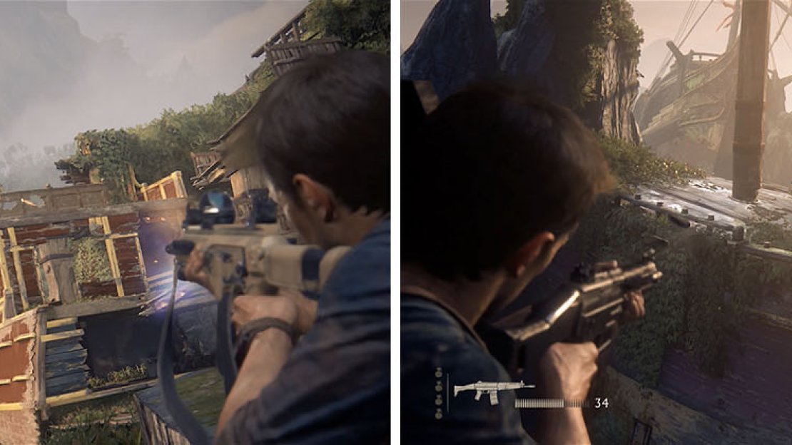 Deal with the RPG enemy to advance (left) and then target the enemies on the opposite ship (right).